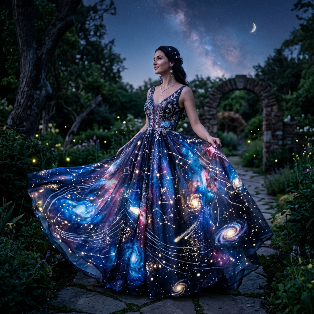 Galaxy-Inspired Prom Gown | Starry Night Celestial Dress | AI Art Generator  | Easy-Peasy.AI