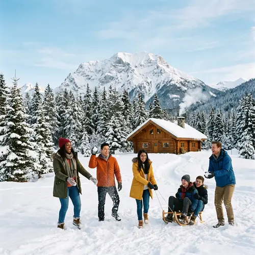 Picturesque Winter Scene | Cozy Cabin & Snowy Mountains