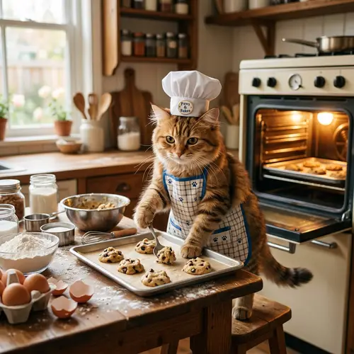 Cute Cat Baking Cookies - Adorable Culinary Scene
