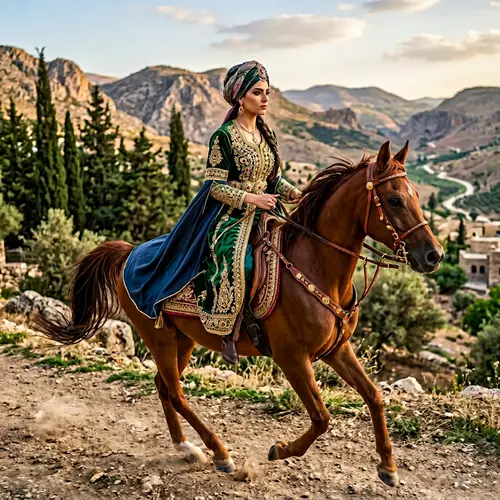 Elegant Middle-Eastern Girl Riding Horse | Regal Fashion