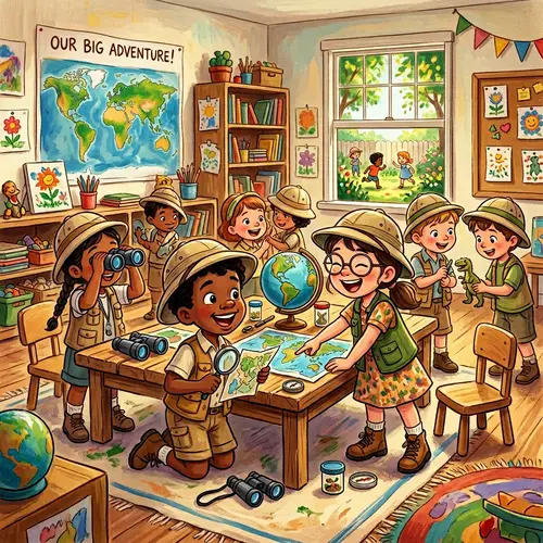 Explorers Kindergarten Class Illustration | Playful & Vibrant Art