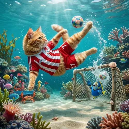 Cat's Bicycle Kick Goal Against Fish