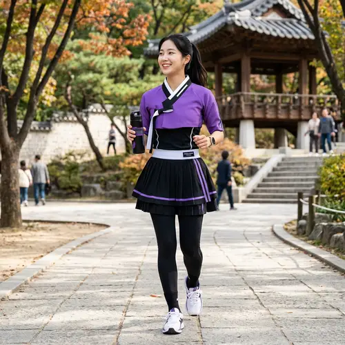 Stylish Short Korean Hanbok in Purple, White, and Black