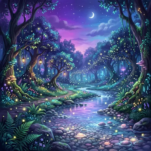 Mystical Twilight Forest | Vibrant Purples & Blues