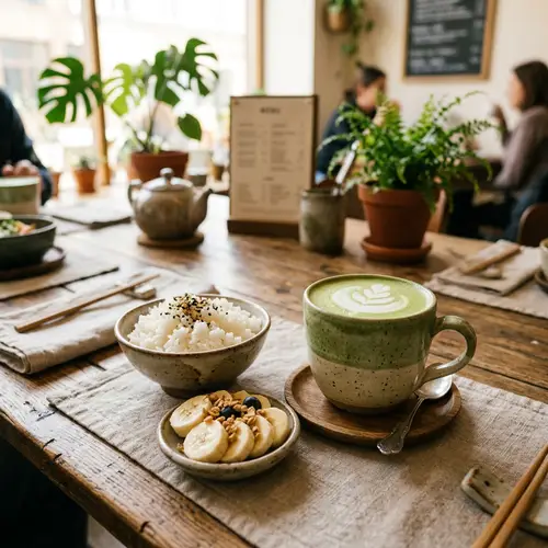 Delicious Matcha Latte with Banana and Rice