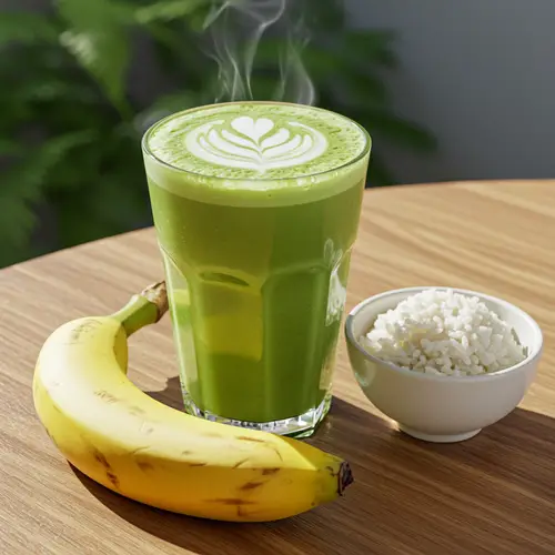 Delicious Matcha Latte with Banana and Rice