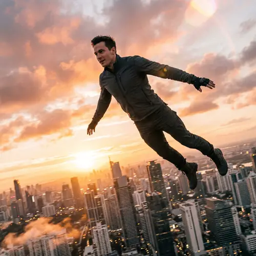 A Man Soars Through the Sky