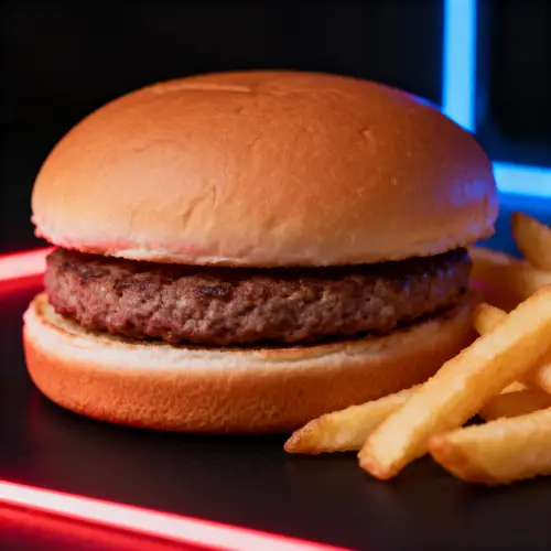 Minimalist Hamburger with Beef Patty and Fries