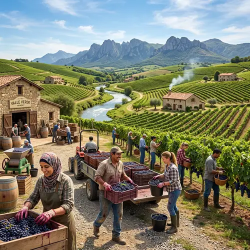 Picturesque Wine Region Amidst Green Hills and Vineyards