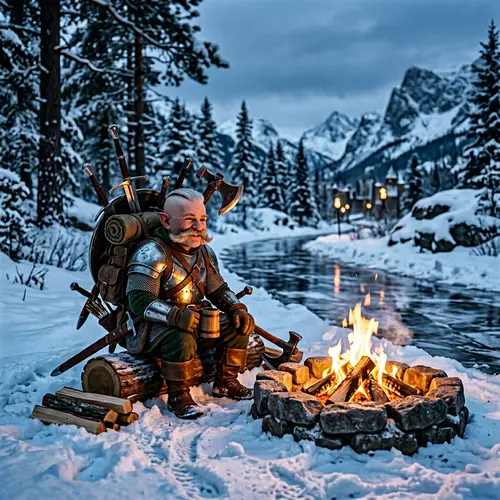 Fantasy Winter Scene with 20-Year-Old Gnome Soldier by Marble Road