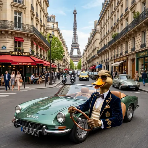 Wealthy Duck Driving High-End Sportscar in Paris | Fashionable & Luxurious