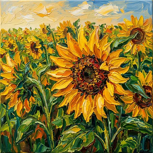 Vibrant Sunflower Impasto Painting