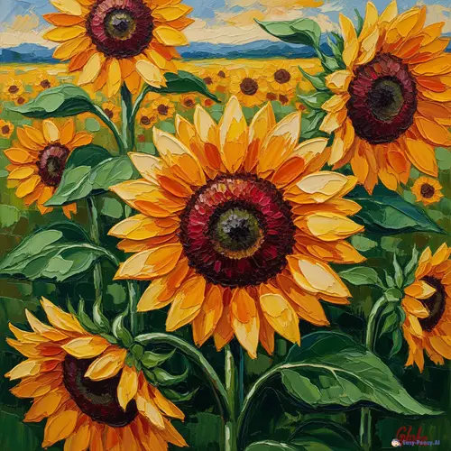 Vibrant Sunflower Impasto Painting
