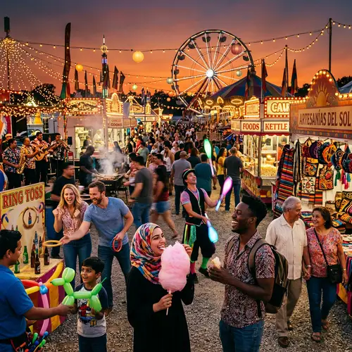Dynamic Sensory Carnival Scene | Colorful Festivities at Sunset
