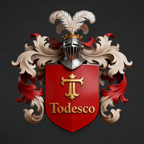 Todesco Family Crest with Helmet and Feather