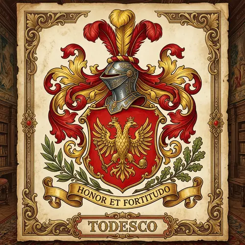 Todesco Family Crest with Helmet and Feather