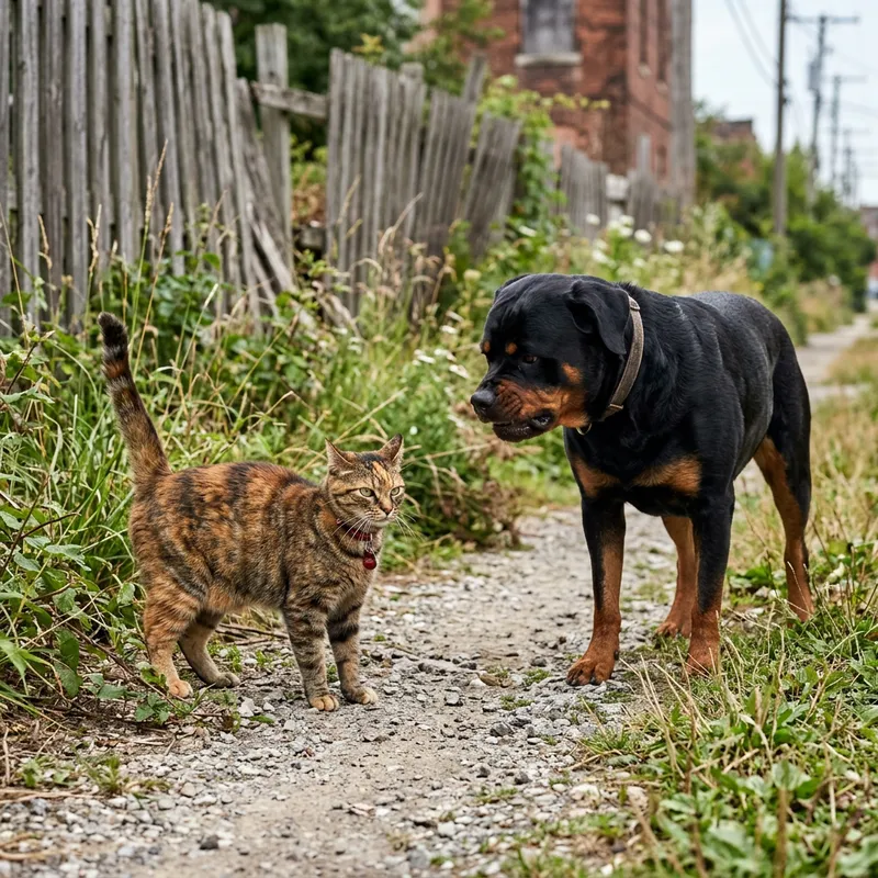 Fierce Cat vs. Grumbling Dog Standoff