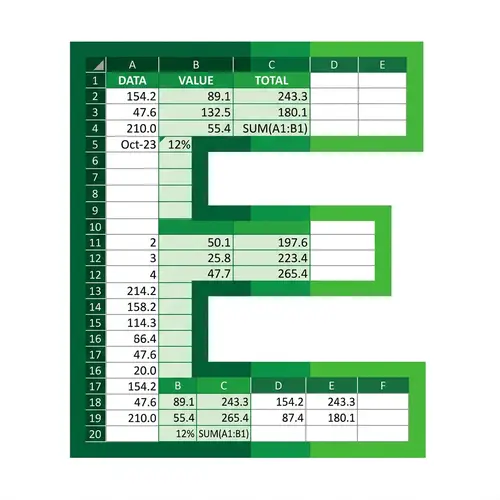 Excel 'E' Design: Green Spreadsheet Symbol