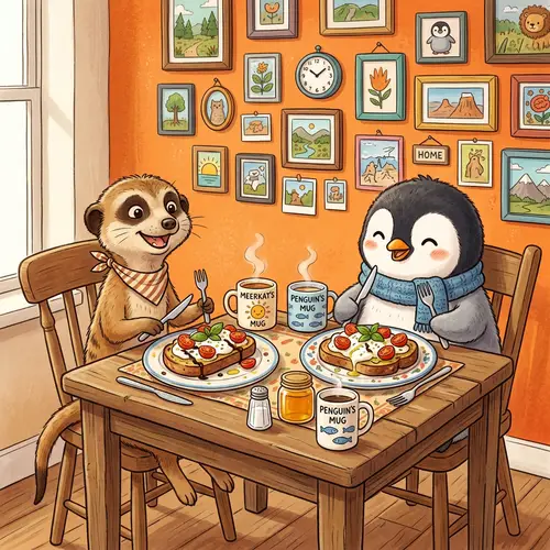 Cute Meerkat & Penguin Breakfast Together