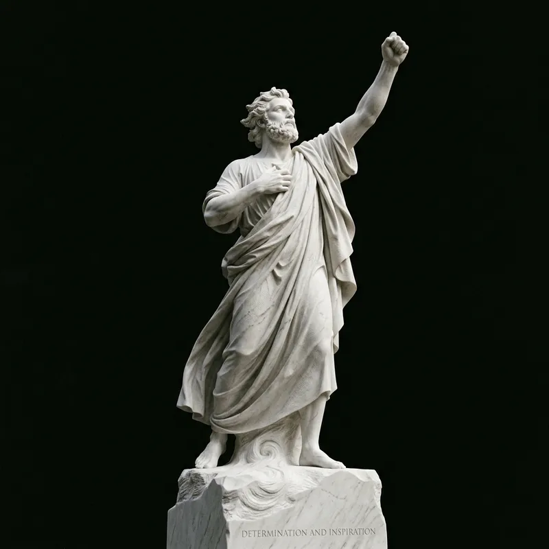 White Motivational Human Statue on Black Background | Inspiring Determination