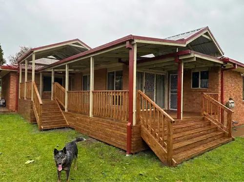 Beautiful Deck Design with Roof and Stairs