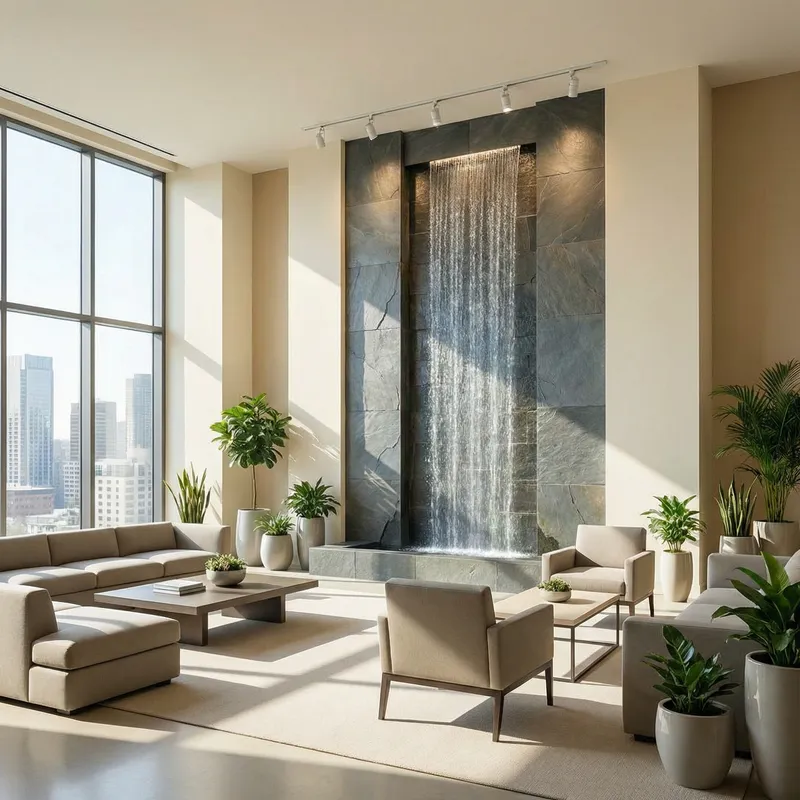 Modern Room with Stunning Waterfall View