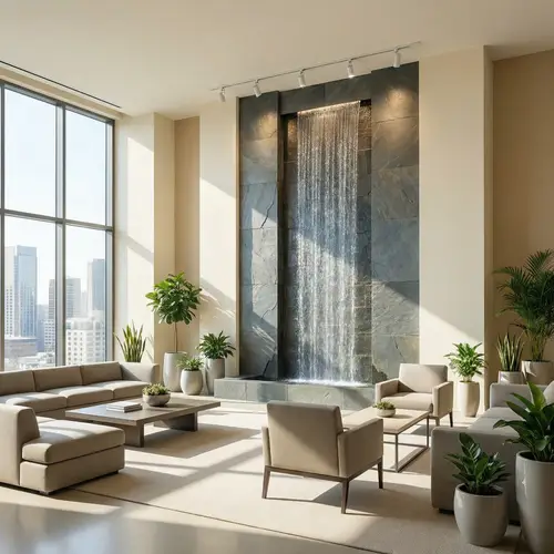 Contemporary Room with Floor-to-Ceiling Waterfall
