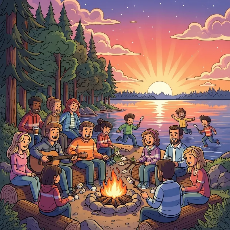 Family Campfire Moments by the Lake Family Campfire Moments by the Lake
