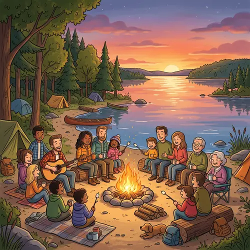 Family Campfire Moments by the Lake