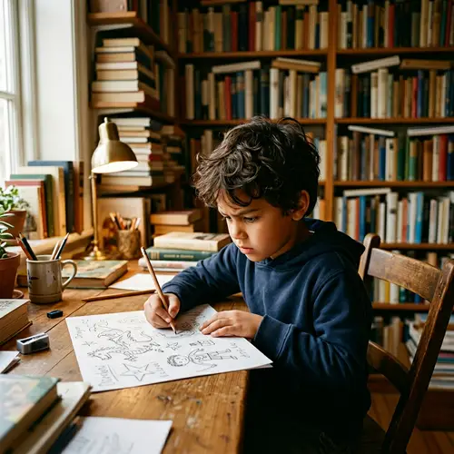 Young Hispanic Boy Engrossed in Creative Writing | Inspiring Scene