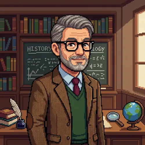 Pixel Art Grey Hair Professor with Black Glasses