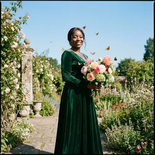 Elegant Black Woman in Serene Garden