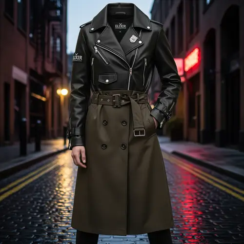 Elixir Black Leather Jacket Style Gabardine Overalls