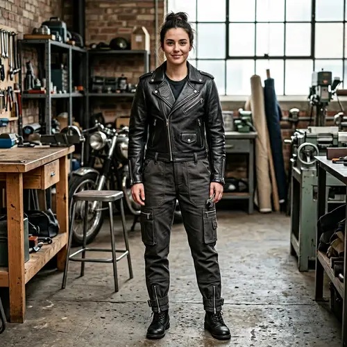 Elixir Black Leather Jacket Style Gabardine Overalls