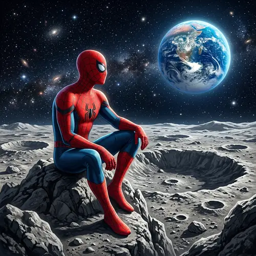Spider Hero Gazing at Earth on Moon | Epic Space Scene