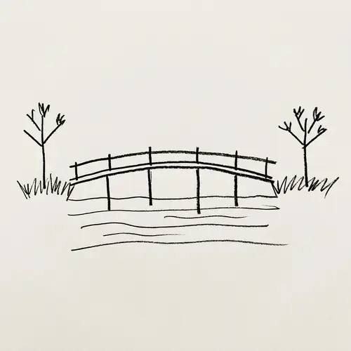 Simplistic Child's Stick Drawing of a Bridge