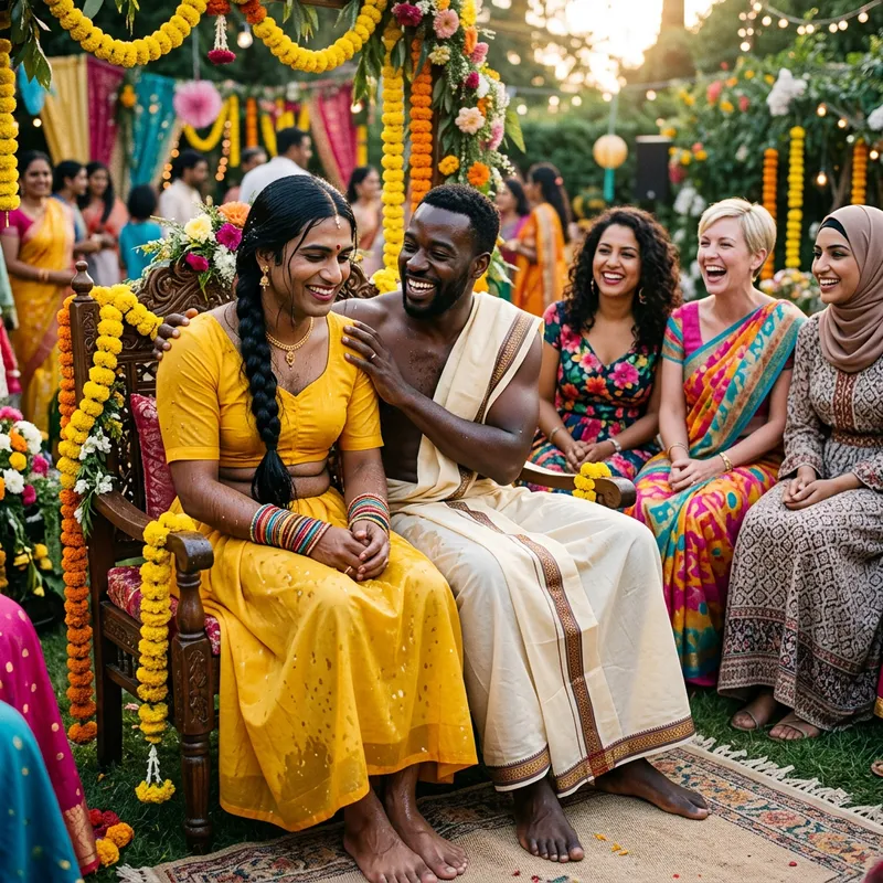 South Asian Man Wears Women's Yellow Blouse at Indian Baby Shower