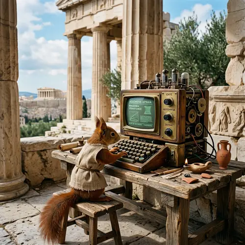 Antique Computer Usage by Squirrel in Ancient Greece