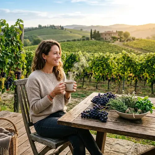 Morning Coffee in Rustic Vineyard Setting - Relaxation and Beauty