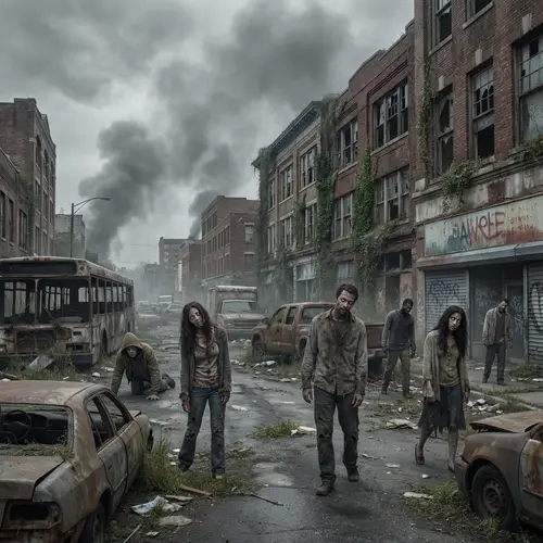 Post-Apocalyptic Zombie Apocalypse Scene: Eerie Streets & Abandoned Vehicles