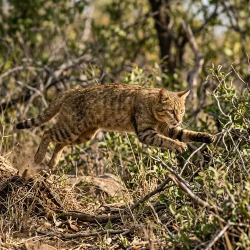 Wildcat Pouncing: Brown and Gold Beauty