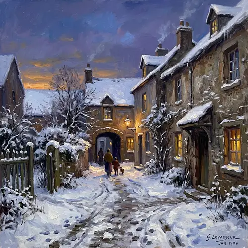 Winter Twilight Impressionist Painting