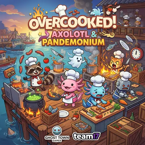 Overcooked Cover with Axolotl and Pandemonium Chefs