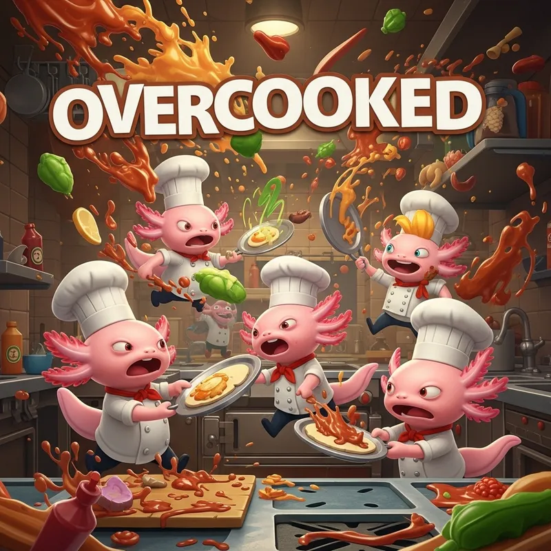 Overcooked Cover with Axolotl and Pandemonium Chefs