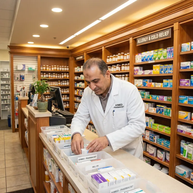 Expert Pharmacist Organizing Medications with Care