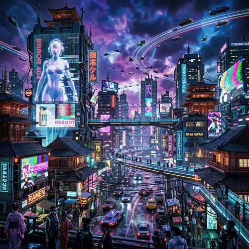 Glitchy Cyberpunk Cityscape: Futuristic Design Unleashed