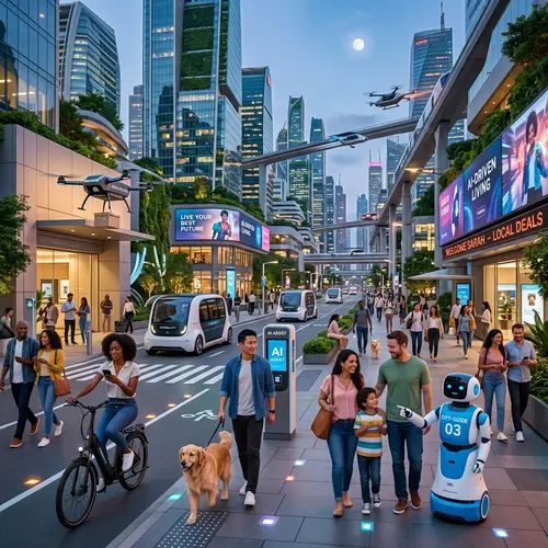 Futuristic Cityscape: AI Integration with Diverse Human Society