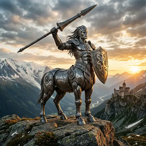 Steel Centaur Sculpture in Majestic Pose