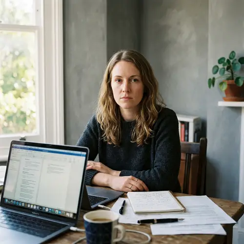 Focused Woman at Desk with Laptop and Papers