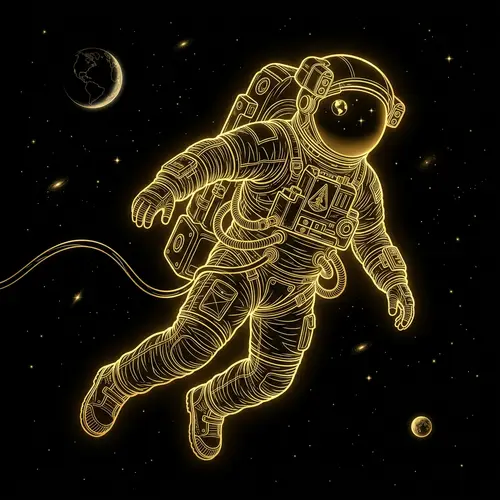 Golden Astronaut Outline on Black Background